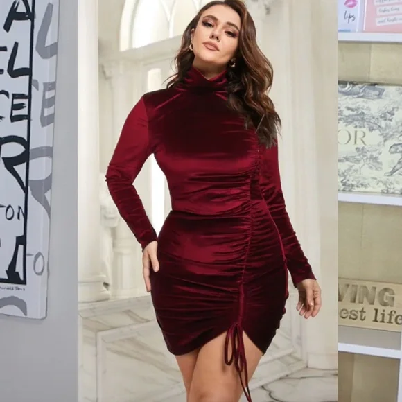 BloomChic | Dresses | Red Crushed Velvet Ruched Dress | Poshmark